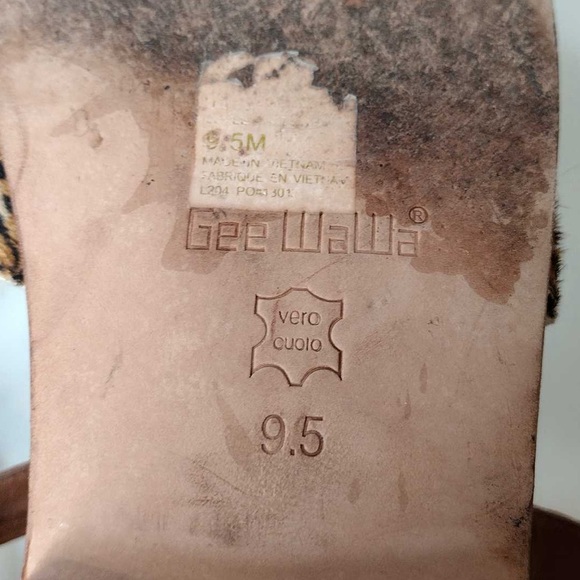 Anthropologie Gee WaWa Boho Calf Hair Leopard Print Gladiator Ankle Sandals - Picture 11 of 16